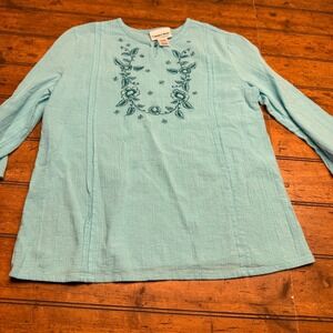 Country‎ Store Turquoise Embroidered Cotton Tunic Top Women's Size M